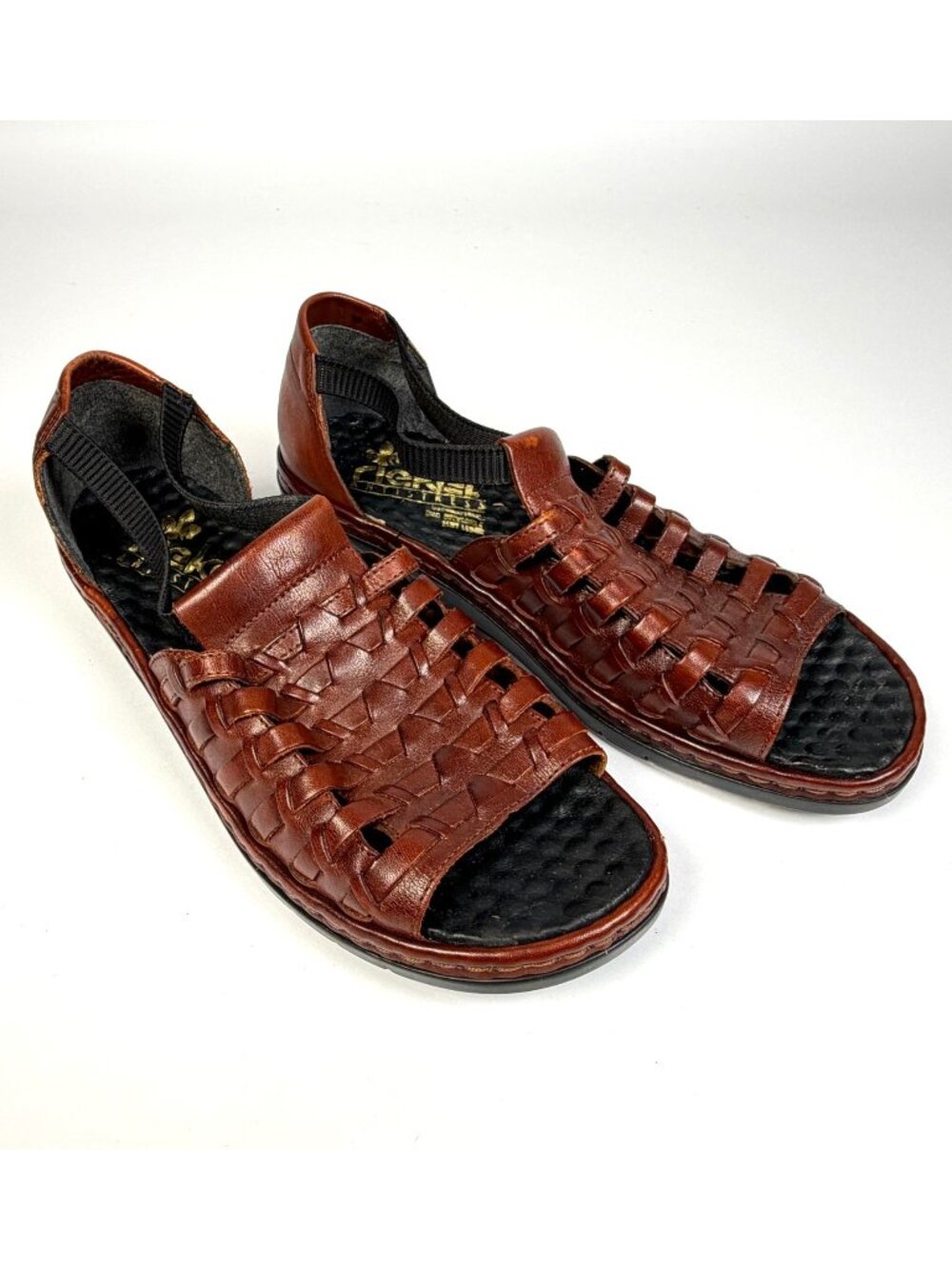 Rieker Antistress Brown Woven Leather Slip On Sandals Size US 8.5 EU 40